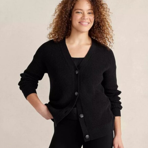 LOFT Black Ribbed Organic Cotton Sweater/Cardigan by Haven Well Within - Picture 1 of 8